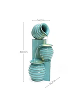 LuxenHome Aqua Blue 3-Tier Bowls 2.5-Feet Tall Outdoor Polyresin Fountain with Lights