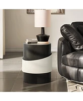 LuxenHome Modern Black and White Metal Round Side Table