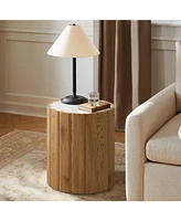 LuxenHome Wood Grain Manufactured Wood 18.9-Inch Tall Round End and Side Table with Faux Marble Top