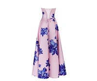 Milla Women's Dainty pink A-line maxi dress with blue-flowered pattern