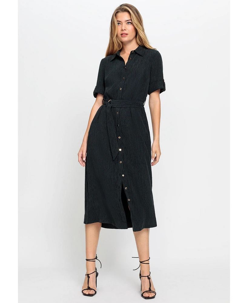 Olsen Women's Crinkle A-Line Shirt Dress