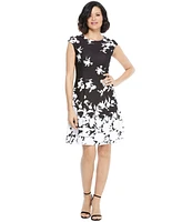 London Times Women's Printed Cap-Sleeve Fit & Flare Dress