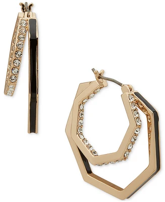 Karl Lagerfeld Paris Gold-Tone Medium Pave & Color Geometric Split-Hoop Earrings, 1"