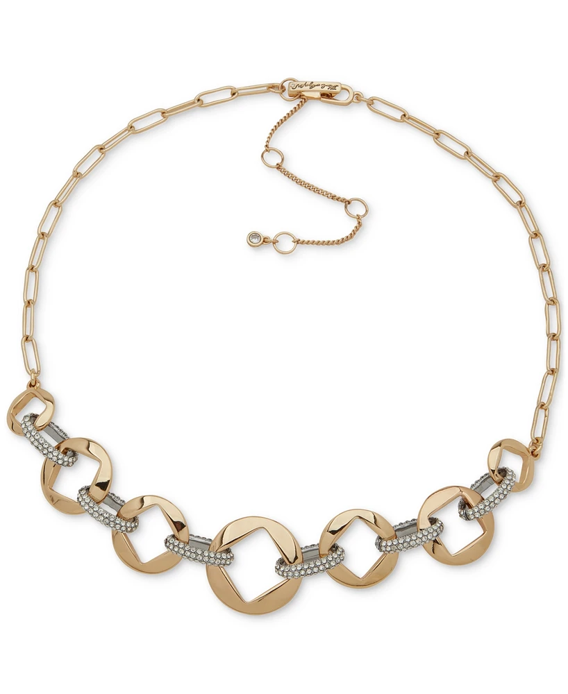 Karl Lagerfeld Paris Two-Tone Pave Square-Cut Link Statement Necklace, 16" + 3" extender
