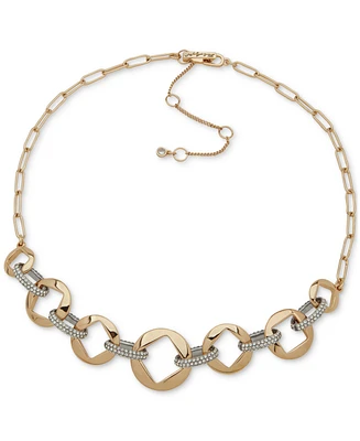Karl Lagerfeld Paris Two-Tone Pave Square-Cut Link Statement Necklace, 16" + 3" extender