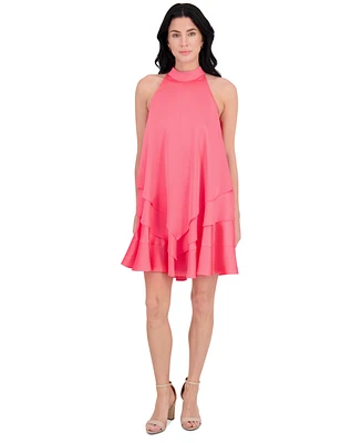 kensie Women's Satin Mock Neck Trapeze Dress