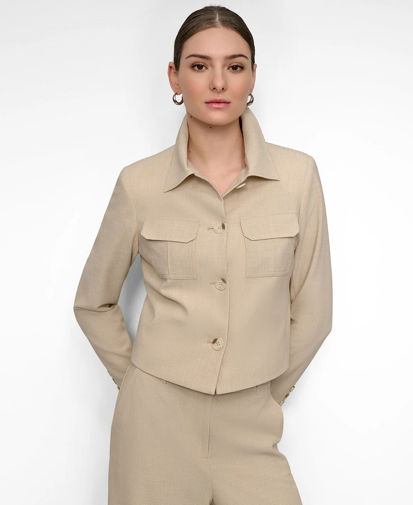 Dkny Women's Seersucker Button-Front Cropped Jacket