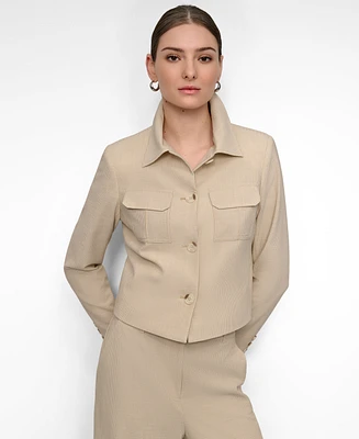 Dkny Women's Seersucker Button-Front Cropped Jacket