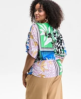 I.n.c. International Concepts Plus Mixed-Print Side-Ruched Top, Exclusively at Macy's
