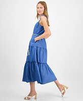 julia jordan Women's Sleeveless Tie-Shoulder-Strap Tiered Maxi Dress