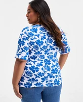 Style & Co Plus Printed Elbow-Sleeve Top, Exclusively at Macy's