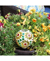 Mosaic Glass Plant Watering Globe with Clay Spike - Decorative Self-Watering Planter Insert Water Dripper for Plants 9.5" Magenta Medley