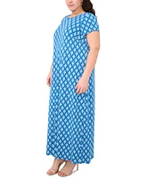 Msk Plus Printed Round-Neck Short-Sleeve Maxi Dress