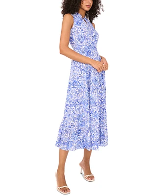 Msk Petite Sleeveless Smocked-Waist Split-Neck Dress