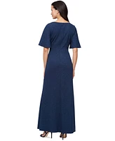 Sl Fashions Women's Flutter-Sleeve Ruched Gown