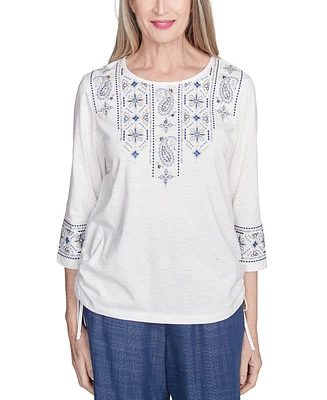 Alfred Dunner Petite Summer Solstice Embroidered Top
