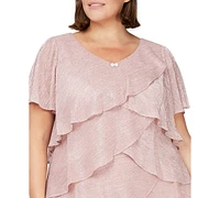 Sl Fashions Plus Tiered Metallic Dress