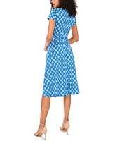 Msk Petite O-Ring-Trim Tie-Waist Short-Sleeve Dress