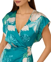 Adrianna by Papell Women's Printed Cap-Sleeve Faux-Wrap Dress
