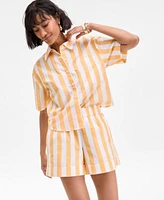 On 34th Womens Cotton Striped Short Sleeve Shirt Pull On Shorts Exclusively At Macys