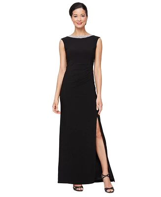 Alex Evenings Petite Embellished Collar Jersey Formal Dress