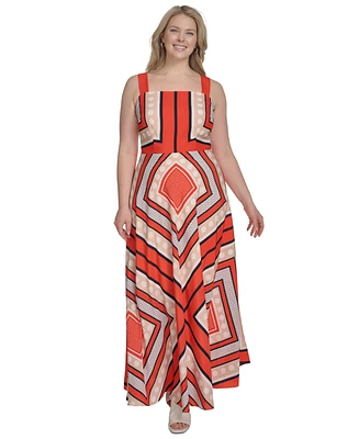 Eliza J Plus Printed Square-Neck Maxi Dress