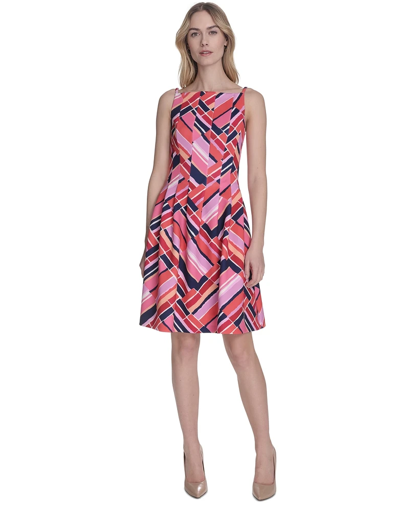 Vince Camuto Plus Printed Scuba Fit & Flare Dress