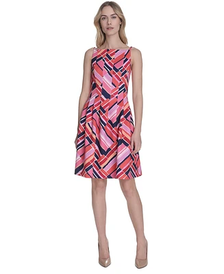 Vince Camuto Plus Printed Scuba Fit & Flare Dress