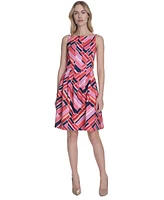 Vince Camuto Plus Printed Scuba Fit & Flare Dress