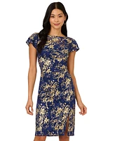 Adrianna Papell Women's Lace Foil Flutter-Sleeve Sheath Dress