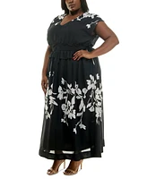 Taylor Plus Printed V-Neck Smocked-Waist Maxi Dress
