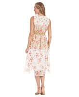 London Times Women's V-Neck Sleeveless Smocked-Waist Dress