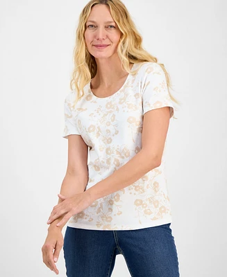 Style & Co Petite Morning Glories Scoop-Neck Knit Top, Exclusively at Macy's