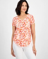 Style & Co Petite Blurred Floral Perfect V-Neck Tee, Exclusively at Macy's