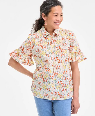Style & Co Petite Madison Ditsy Shine Camp Shirt, Exclusively at Macy's