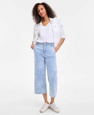 Style & Co Women's Printed Cropped Wide-Leg Jeans, Exclusively at Macy's