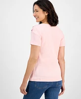 Style & Co Petite Cotton Button-Shoulder Tee, Exclusively at Macy's