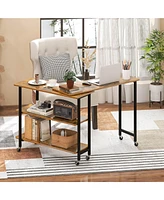 360° Rotatable Sofa Side Table L-shaped Laptop Desk Snack withShelf Patented