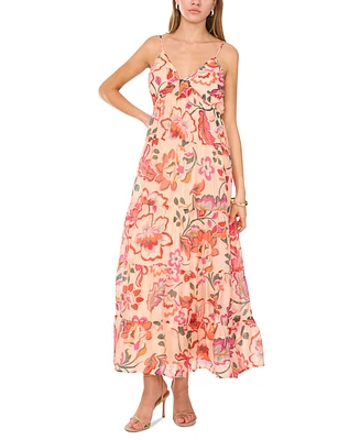 Msk Petite Printed V-Neck Sleeveless Tiered Maxi Dress