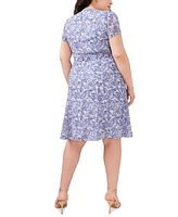 Msk Plus Printed Split-Neck Cap-Sleeve Dress