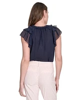 Tommy Hilfiger Women's Split-Neck Flutter-Sleeve Blouse