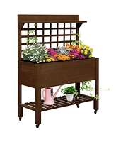Durable Wooden Planter Box with Attached Flower Shelf