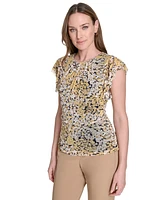 Tommy Hilfiger Women's Printed-Mesh Flutter-Sleeve Top