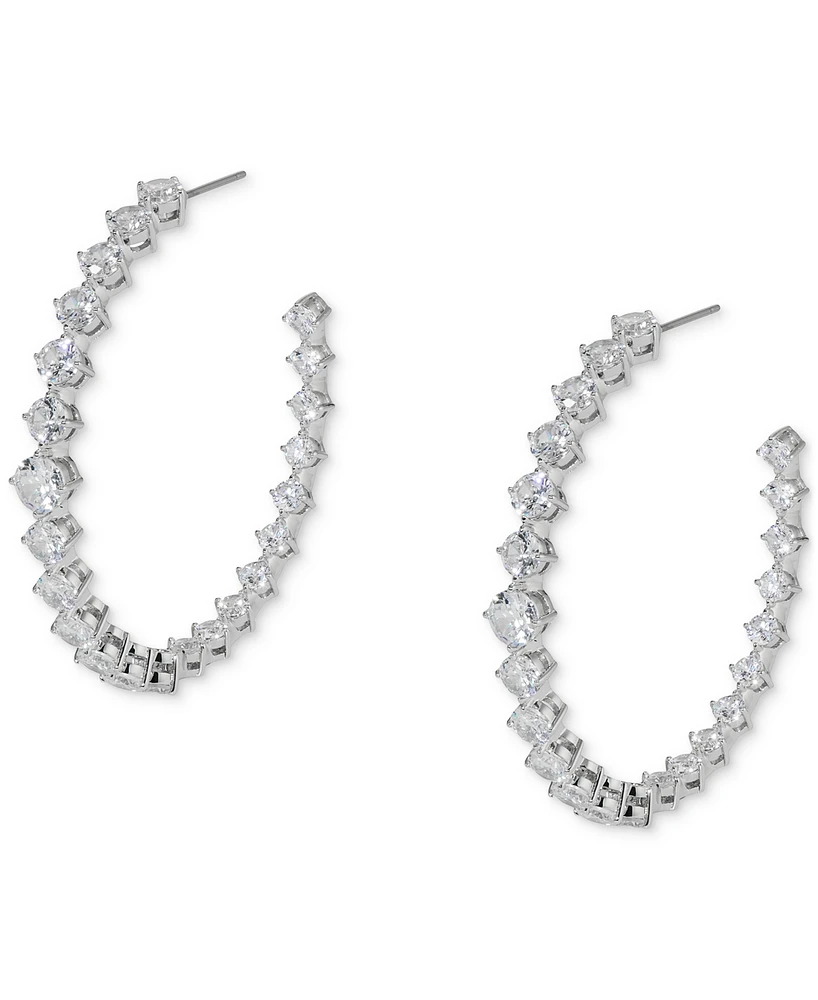 Eliot Danori Silver-Tone Medium Cubic Zirconia C-Hoop Earrings, 1.87", Exclusively at Macy's
