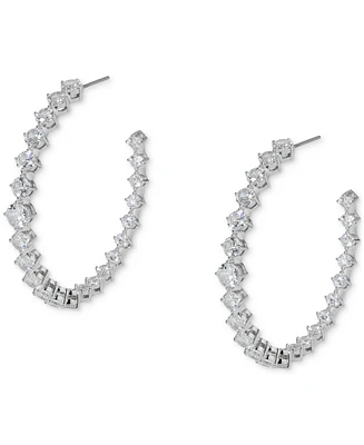 Eliot Danori Silver-Tone Medium Cubic Zirconia C-Hoop Earrings, 1.87", Exclusively at Macy's