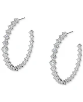 Eliot Danori Silver-Tone Medium Cubic Zirconia C-Hoop Earrings, 1.87", Exclusively at Macy's