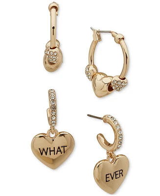 Clueless Gold-Tone 2-Pc. Set Pave Heart Whatever Hoop Earrings