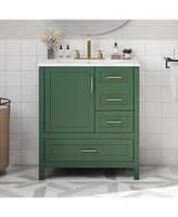30" Green Bathroom Vanity Set with Sink, Storage Cabinet, Soft Close Drawers, Removable Tray