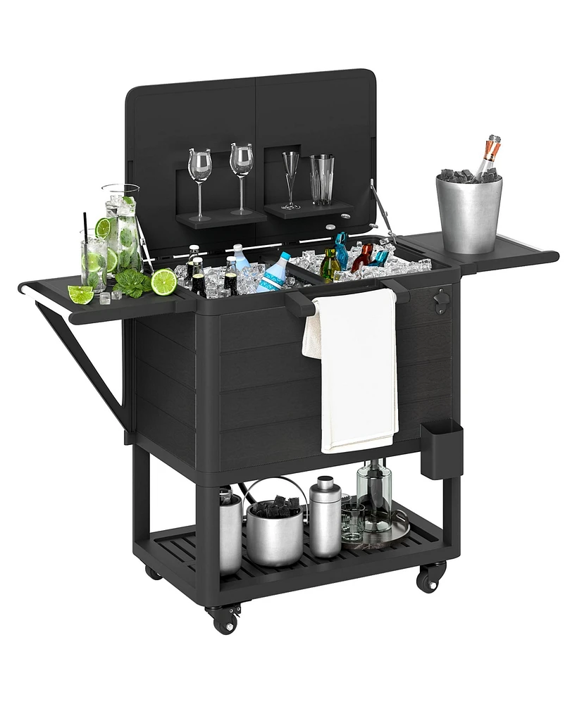 Outsunny Patio Cooler Cart 104 Quart Rolling Ice Chest with Shelves,