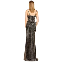 Lara Women's Spaghetti Strap Beaded Gown with Slit